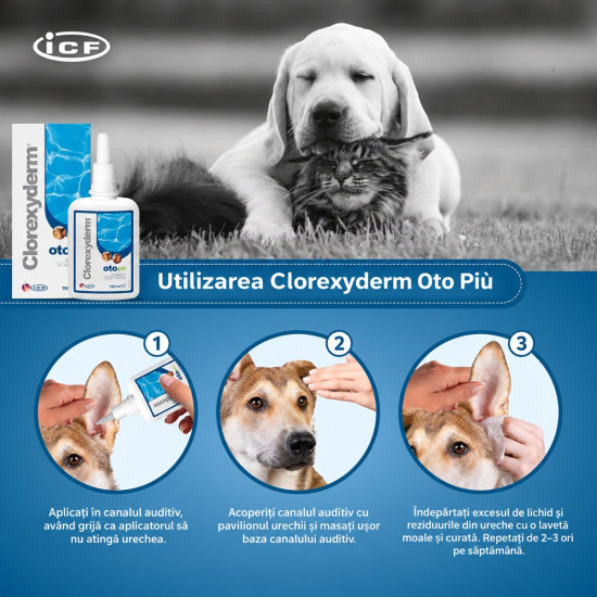 Clorexyderm Oto Piu solutie otica, caini si pisici, 150 ml